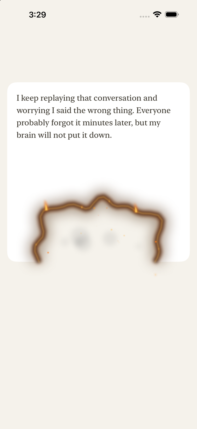 A ragged fire front eating through the written thought